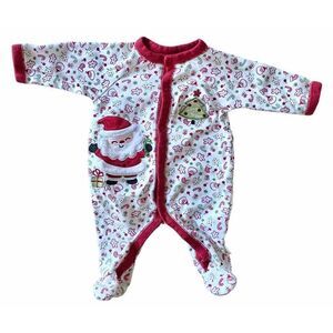 Baby’s Christmas Footed Pajamas with printed designs snd appliqué, Sz:0-3m